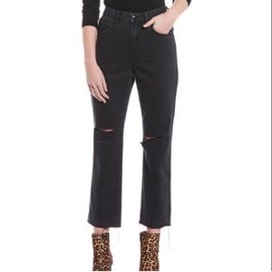 Black Jeans Gianni Bini Stella Distressed High Rise Cropped Straight Leg Size 26